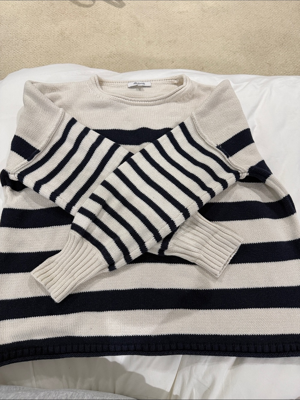 Madewell Cream & Navy Striped Crewneck Sweater
